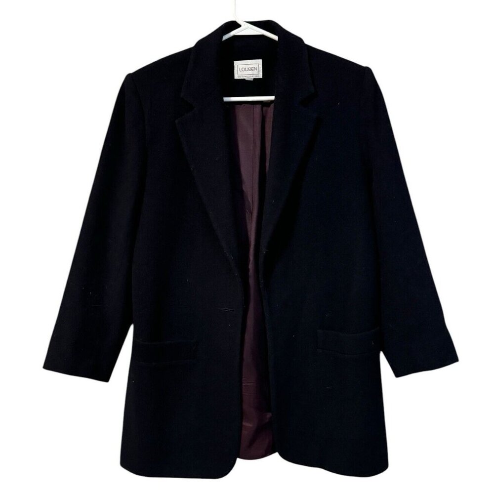 Louben Open Front Black Blazer Jacket Sweater Size‎ 4 Career Designer Luxury VTG